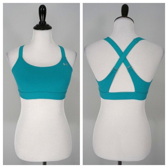 UNDER ARMOUR Turquoise Blue Activewear Athletic Heat Gear Sports Bra Size Medium - Picture 1 of 3